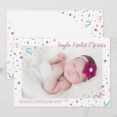 Confetti Party roze en Blue Sparkle Birth Aankondiging (Voorkant / Achterkant)