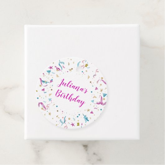 Confetti Party roze en Blue Sparkle Birthday Bedankjes Labels (In situ)