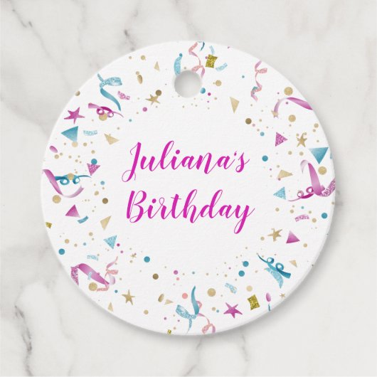 Confetti Party roze en Blue Sparkle Birthday Bedankjes Labels (Voorkant)