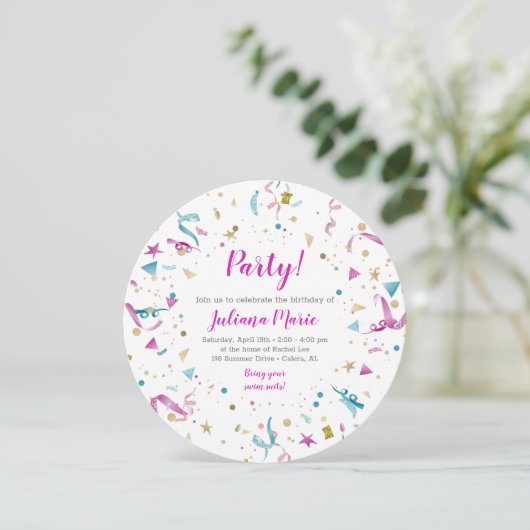 Confetti Party roze en Blue Sparkle Birthday Kaart (Staand voorkant)