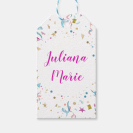 Confetti Party roze en Blue Sparkle Cadeaulabel