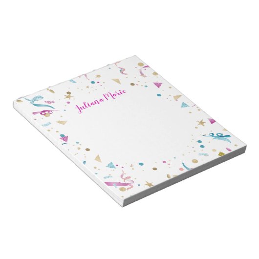 Confetti Party roze en Blue Sparkle Notitieblok (Schuin)