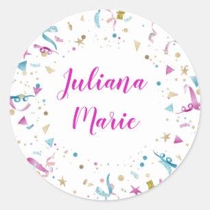 Confetti Party roze en Blue Sparkle Ronde Sticker