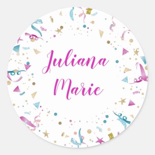 Confetti Party roze en Blue Sparkle Ronde Sticker (Voorkant)