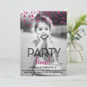 Confetti Party Time Foto Verjaardagsfeest Uitnodig Kaart (Staand voorkant)