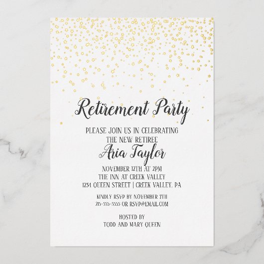 Confetti Pensioenregeling Gold Folie Uitnodiging (Voorkant)