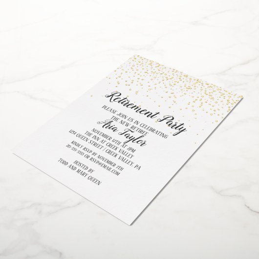 Confetti Pensioenregeling Gold Folie Uitnodiging (Gedraaid)