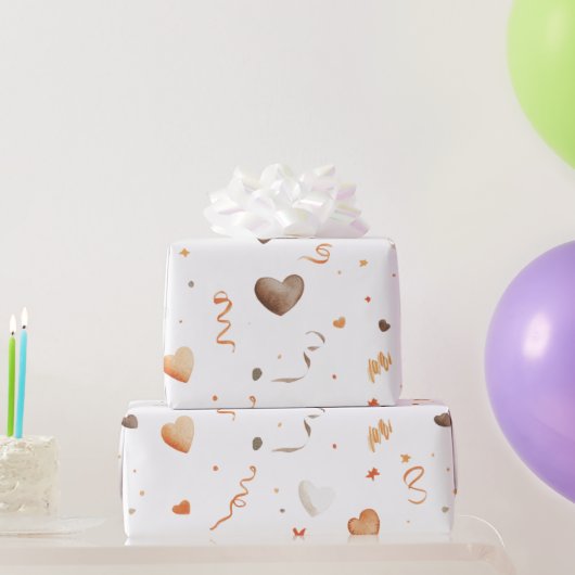 Confetti Perzik Chocolade Harten Verjaardag Cadeaupapier (Feestgeschenken)