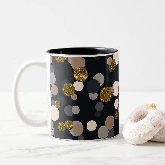 Confetti Perzik, Esdoorn, Grijs en Goud Glitter Tweekleurige Koffiemok (Met donut)