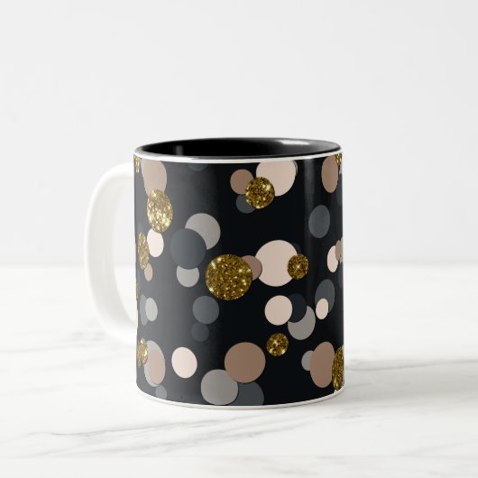 Confetti Perzik, Esdoorn, Grijs en Goud Glitter Tweekleurige Koffiemok (Voorkant links)