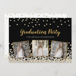 Confetti Photo Collage Gold Graduation Party Kaart