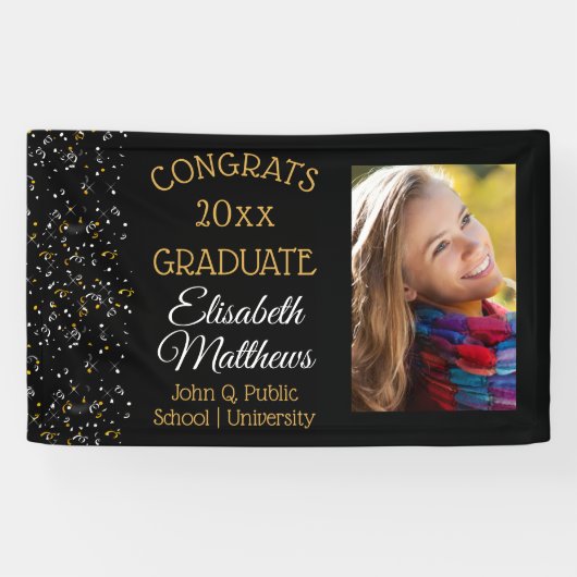 Confetti Photo Congrats Afstuderen naam | School Spandoek (Horizontaal)