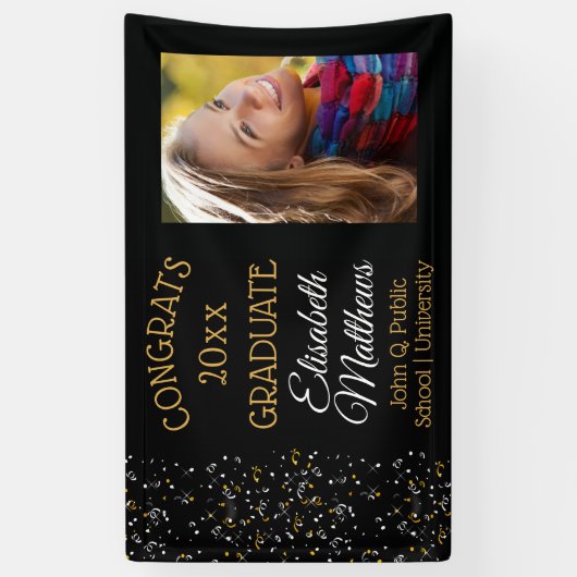 Confetti Photo Congrats Afstuderen naam | School Spandoek (Verticaal)