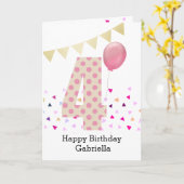 Confetti Pink Polka Dot 4e verjaardag Kaart (Gele Bloem)