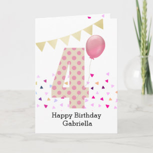 Confetti Pink Polka Dot 4e verjaardag Kaart