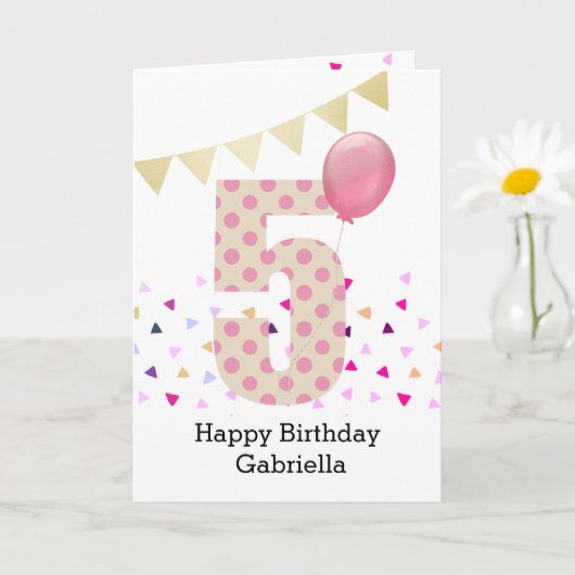 Confetti Pink Polka Dot 5th Birthday Kaart (Kleine Plant)