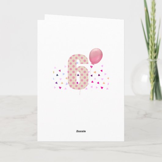 Confetti Pink Polka Dot 6th Birthday Kaart (Achterkant)