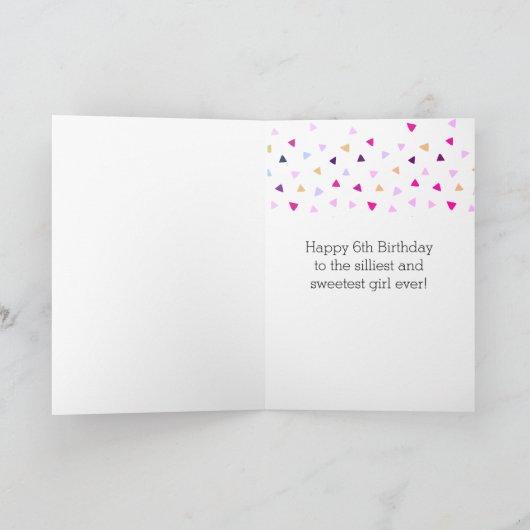 Confetti Pink Polka Dot 6th Birthday Kaart (Binnen)