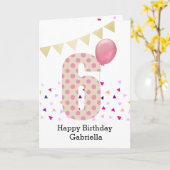 Confetti Pink Polka Dot 6th Birthday Kaart (Gele Bloem)