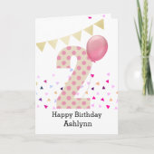 Confetti Pink Polka Dot Happy 2nd Birthday Kaart (Voorkant)