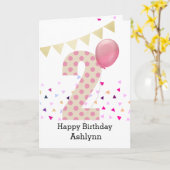 Confetti Pink Polka Dot Happy 2nd Birthday Kaart (Gele Bloem)