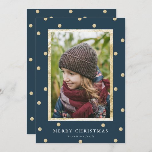 Confetti Polka Dot Holiday Card | marine Feestdagenkaart (Voorkant / Achterkant)