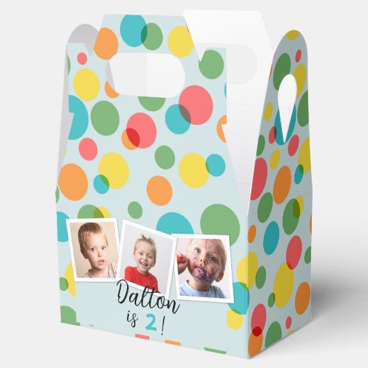 Confetti Polka Dots Jongens Foto Verjaardagsfeest Bedankdoosjes (Geopend)