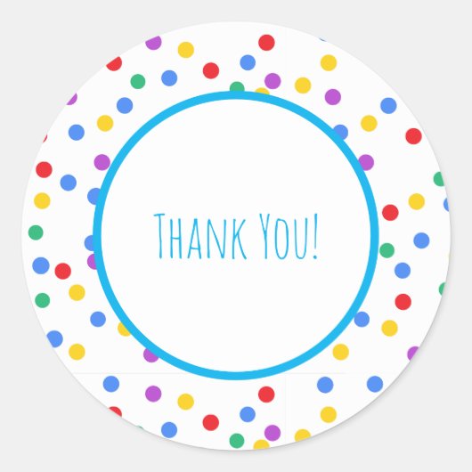 Confetti Polka Dots Kids Birthday Thank You Ronde Sticker (Voorkant)