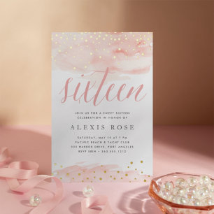 Confetti Pop Blush & Gold Sweet Sixteen Verjaard Folie Uitnodiging