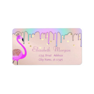 Confetti, Regenboogdruppels Roze Flamingo Etiket