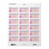 Confetti, Regenboogdruppels Roze Flamingo Etiket (Full Sheet)