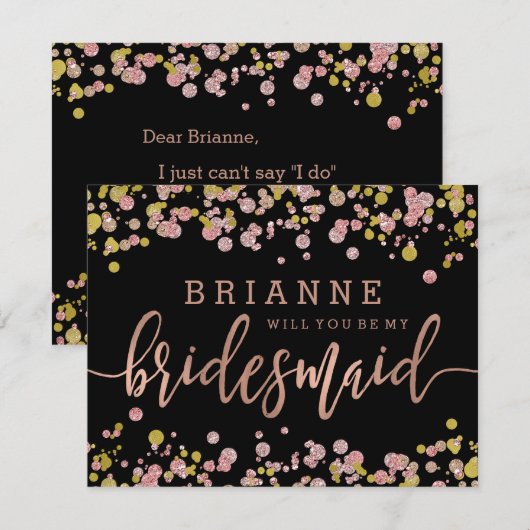 Confetti Roos Gold wil je mijn bruidsmeisje zijn Kaart (Voorkant / Achterkant)