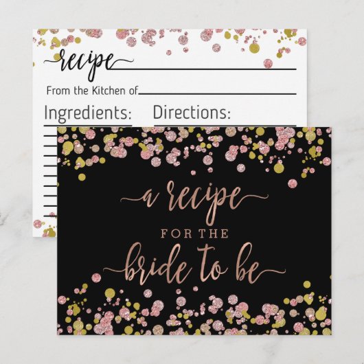 Confetti Roos Goud Vrijgezellenfeest Recept Kaart (Voorkant / Achterkant)