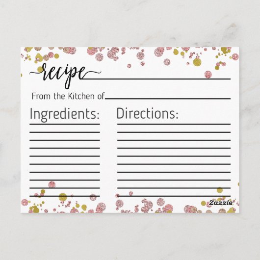 Confetti Roos Goud Vrijgezellenfeest Recept Kaart (Achterkant)