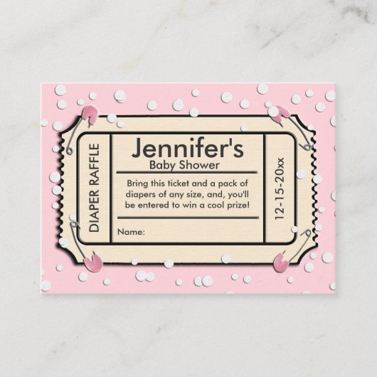 Confetti Roze Baby shower Luier Raffle Ticket Informatiekaartje (Voorkant)