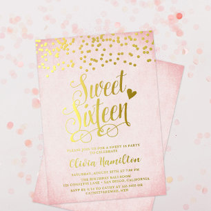 Confetti Roze & Gold Sweet 16-partij Folie Uitnodiging