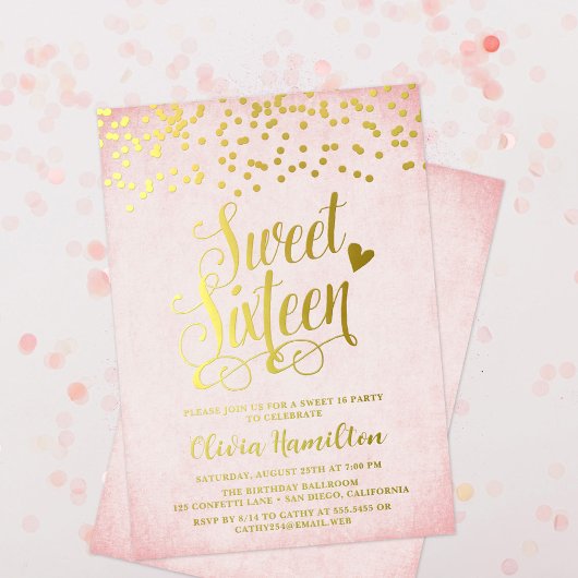 Confetti Roze & Gold Sweet 16-partij Folie Uitnodiging