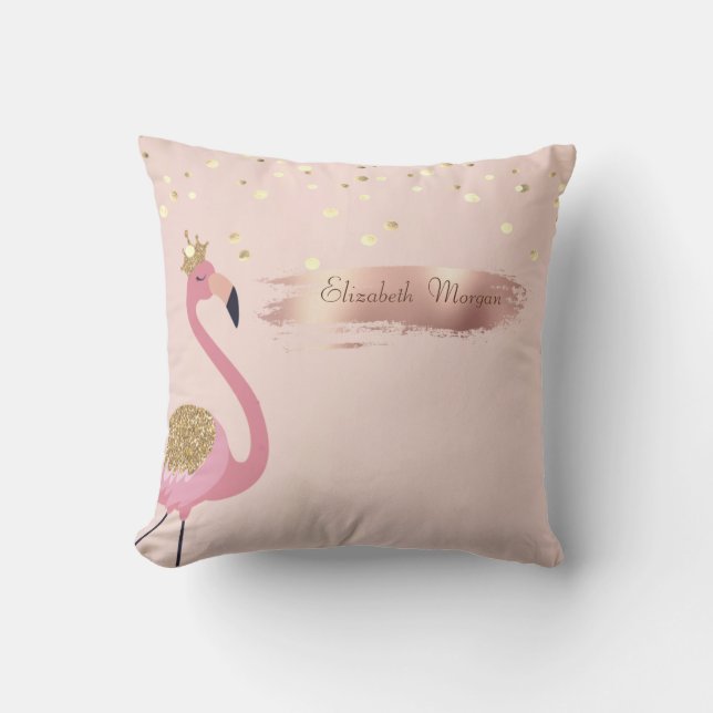 Confetti, Roze Goud Kwasstreek Roze Flamingo's Kussen (Voorkant)