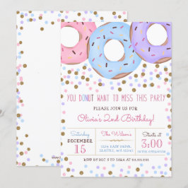 Confetti roze gouddonuts verjaardagsfeest kaart