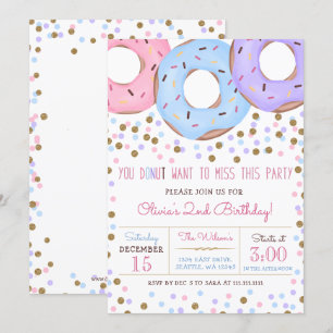 Confetti roze gouddonuts verjaardagsfeest kaart