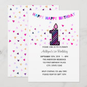 Confetti Roze Paarse 1ste verjaardag meisje Kaart (Voorkant / Achterkant)