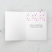 Confetti Roze Stippen 3e Verjaardag Kaart (Binnen)