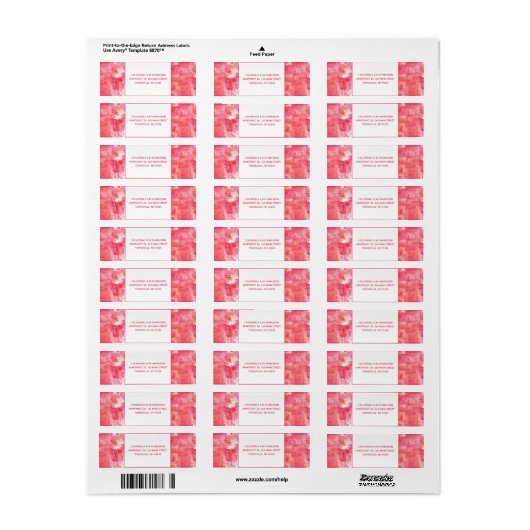 Confetti Roze Waterverf Abstract het Adres van de  Etiket (Full Sheet)