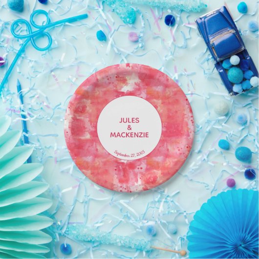 Confetti roze Waterverf Abstracte Moderne bruiloft Papieren Bordje (Feest)