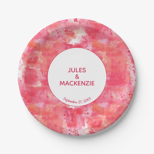 Confetti roze Waterverf Abstracte Moderne bruiloft Papieren Bordje (Voorkant)