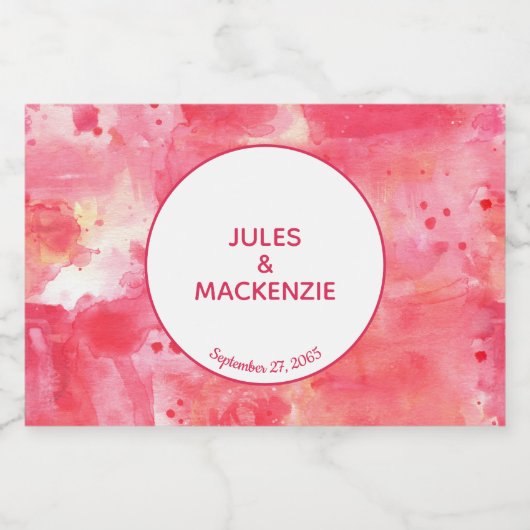 Confetti roze Waterverf Abstracte Moderne bruiloft Sparkling Wijnetiket (Enkel label)