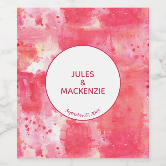 Confetti Roze Waterverf Abstracte Moderne Wijn Etiket (Enkel label)