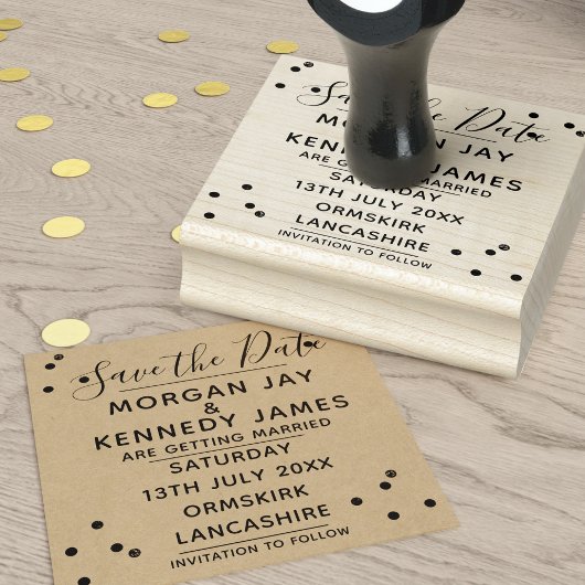 Confetti Save the Date DIY Weddenschap Rubber Stam Rubberstempel