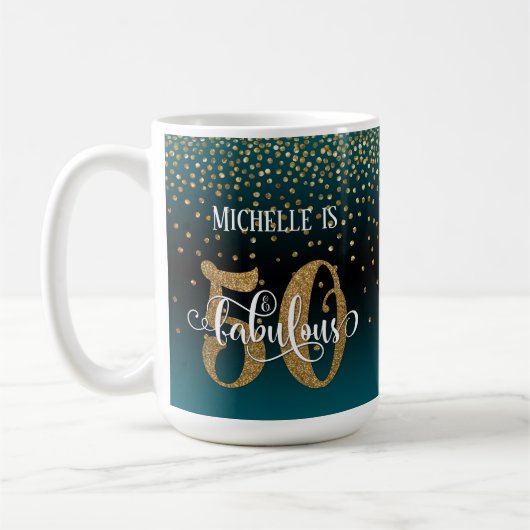 Confetti & Script 50 & Fabulous, Teal Zwart Ombre Koffiemok (Links)