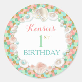 Confetti Sea Shells Koraal Mint Perzik Goud Ronde Sticker